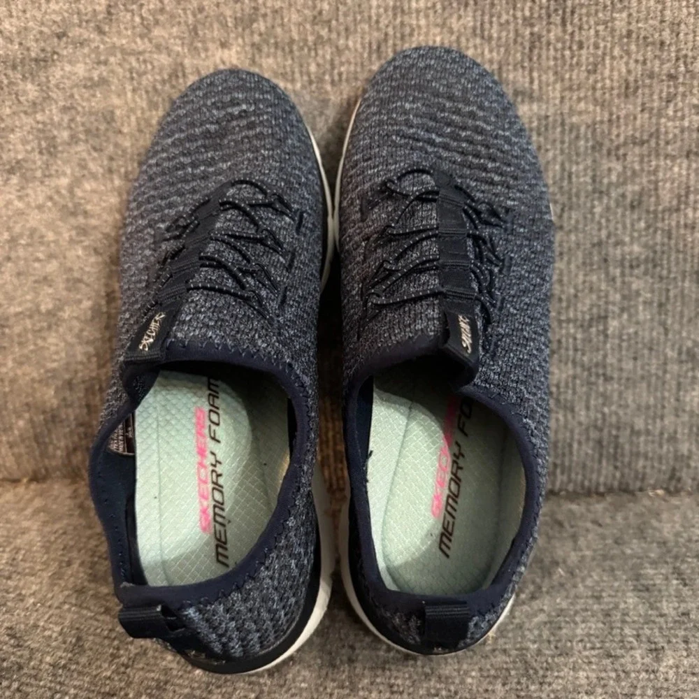 Skechers Dual-Lite Navy Blue Knit Memory Foam Slip On Sneakers Mens 12765